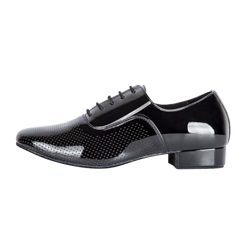 Image of Linodes Breathable Men Latin Dance Shoe Lace Up Leather Sole Waltz Shoe | Breathable Upper, Leather with air holes, Lace up, Cushioned insole, Anti-slip suede sole, 1 inch heel, Lightweight, Durable
