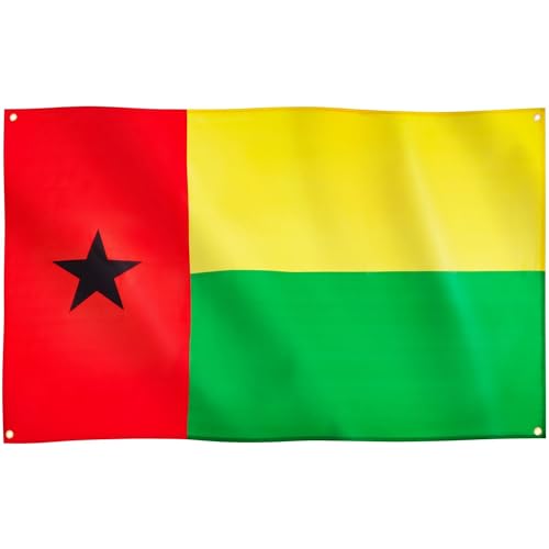 Runesol Drapeau de la Guinée-Bissau, 91x152cm, 3ft x 5ft, 4 Anneaux, Journée des héros nationaux, œillet dans chaque coin, Drapeau Afrique de l’ouest, Drapeaux Premium, Couleurs vives