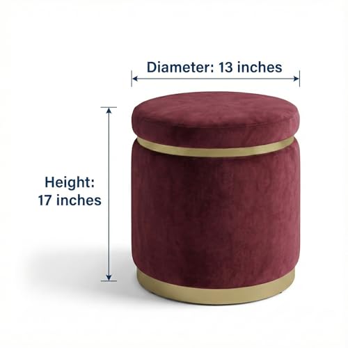Image of Decorative Ottoman Pouffes for Sitting - Two-Piece Set of Puffy Stools and Footstools - Round Ottoman Stool for Living Room Furniture (Maroon)