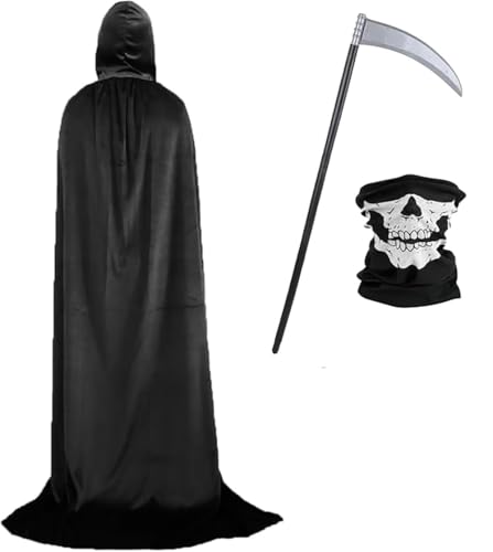 [Weekcos] ハロウィン 死神 コスプレ 衣装 3点セット マント マスク 鎌 コスプレ衣装 死神 戦慄のハロウィン スクリーム 死神 仮装 幽霊 マント コスチューム お化け コスチューム 変装 お化け 屋敷 文化祭 学園祭 男女兼用