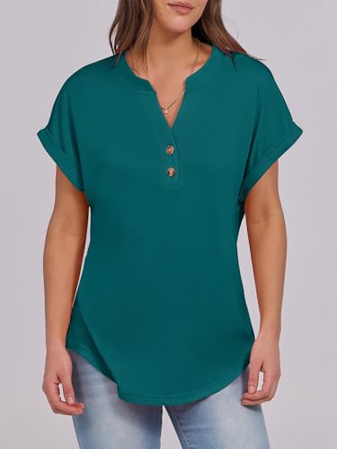 Image of ANRABESS Womens Short Sleeve Henley Tops V Neck Dressy Casual Blouses Summer Trendy Tee Shirts 2026 Vacation Fashion Clothes