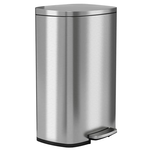 Image of 13.2 Gallon / 50L Fire-Resistant Stainless Steel Step Trash Can for Office, Restaurant, Hotel, Store, Business - FM Approved with Odor Filter and Removable Inner Bucket