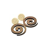 OHRRINGE HÄNGEND HOLZ | Spanisches Fliesenmuster, Spirale, Kreis, Statement-Ohrringe, 18K vergoldet, leicht, natürlich, Polymer Clay