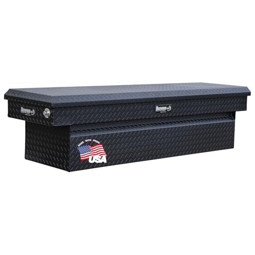 Buyers Products Crossover Truck Tool Box, Heavy Duty Saddle Cargo Bed Organizer for Equipment Accessories Storage, Metal Diamond Tread Aluminum, Deep, 71x20x23, Matte Black, 1739415
