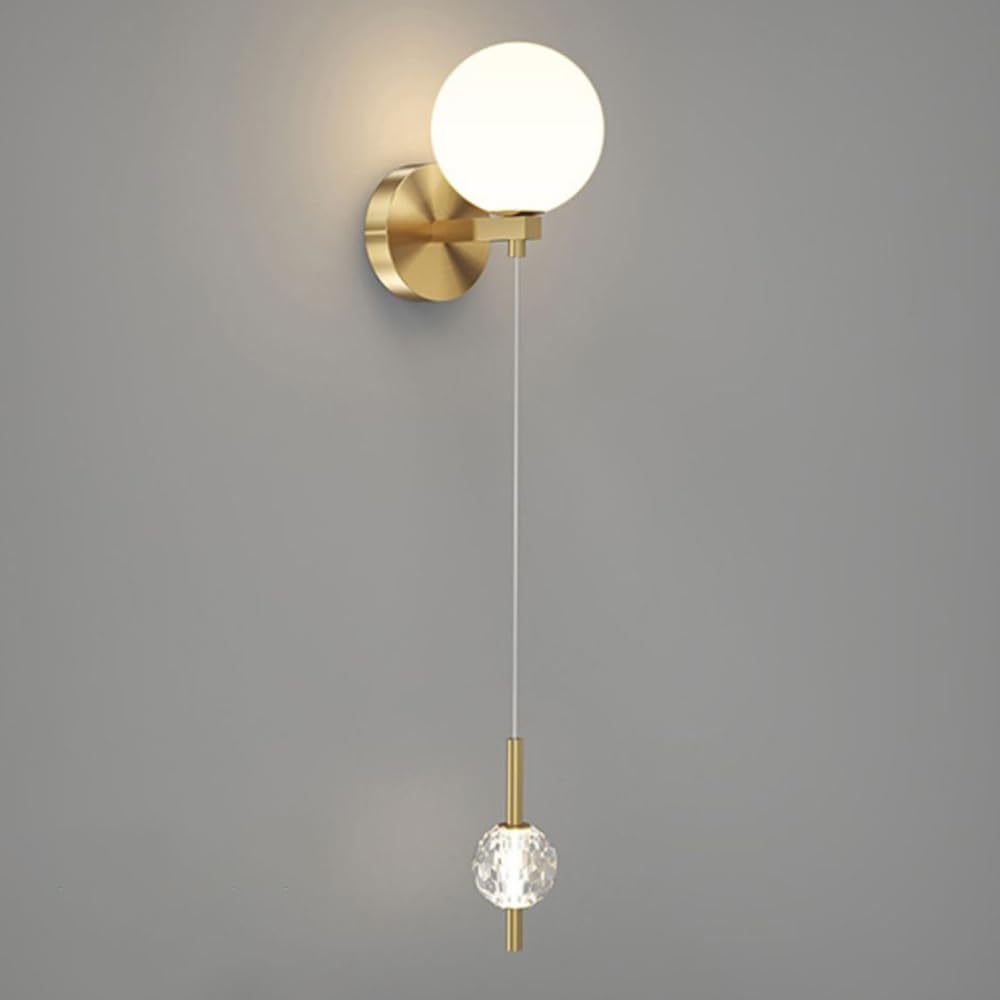 HPTHLY Globe Glass Wall Sconce Bedroom Wall Lighting Minimalistd Wall Light Fixture With Adjustable Wire, Brass Round Glass Wall Mounted Reading Lamps For Li