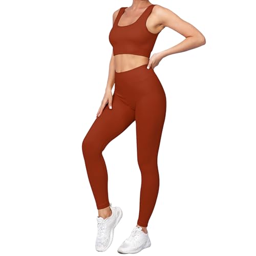 dohomiryo Ensemble de Vêtement de Sport Femme Soutien-Gorge de Sport+Leggings 2PCS De Yoga Sportswear Fitness Activewear Rouge L