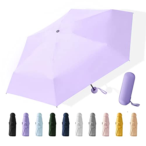 Light And Small Mini Umbrella With Cute Case,5 Folding Compact Pocket Umbrella For Travel,Outdoor Sun Rain Umbrellas For Car.colorful Uv Protection Umbrella For Women And Girls Purple 8 Ribs #TOP7