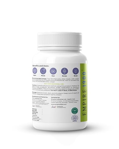 Image of EMPIRE 1900 Omega 3 Vegetarian Capsule (EPA+DHA) | Sourced from Algae | Healthy for Men and Women | Benefits Eyes, Skin, Joints, Brain, and Heart | Suitable for Vegan Diet | Immune Health | (60 Capsules)