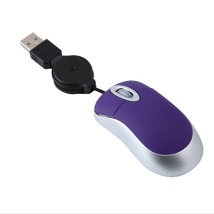 mini wired mouse,small size travel portable optical usb mouse with retractable usb cord compact mice for small hands for pc laptop computer desktop home school kids girls boys children gift-purple