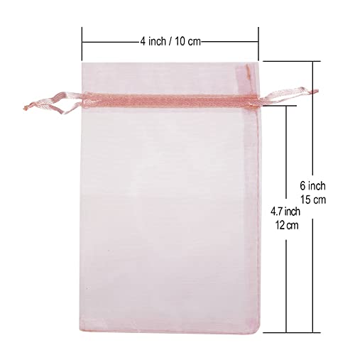 Image of HRX Package 100pcs Blush Pink Organza Gift Bags, 4 x 6 inch Candy Mesh Drawstring Bags Jewelry Pouches for Christmas Wedding Baby Shower Party