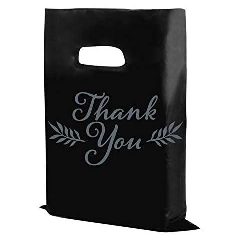 Houseables Thank You Merchandise Bags, Retail Shopping Goodie Bag, Plastic, Black, White, 20 Inch x 22 Inches, 100 Pk, 1.75 Mil Thick, Low Density, Glossy, with Handles, for Stores, Boutiques, Clothes Cover
