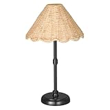 Folux Cordless Boho Rattan Table Lamp Black, 5200-mAh Rechargeable Battery, 3-Level Brightness Dimmable, Build-in Integrated LED 320 Lumen Max, Rattan Shade, for Bedside Restaurant Dining Table