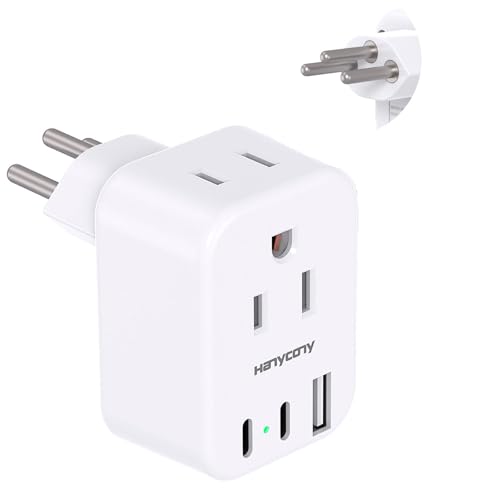 HANYCONY Brazil Power Adapter, Type N Plug Adapter with 2 Outlets 3 USB Ports (2 USB C), Travel Adapter for US to Brazil Brazilian Brasil