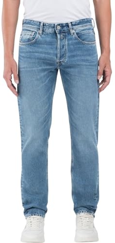 REPLAY Pantalones Vaqueros de Corte Recto para Hombre Grover, 009 Azul Medio., 33W / 32L