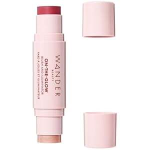 Wander Beauty On-the-Glow Blush and Illuminator – Strawberry Fields/Nude Glow – 7-in-1 Hydrating Cream Blush & Highlighting Stick – Stick Blush for Cheeks, Lip, & Body- Highlighter & Blush – 0.4 oz