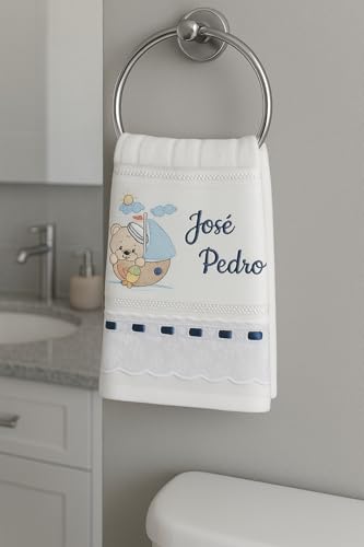 Toalha Bordada Personalizada com Nome Infantil, ursinho