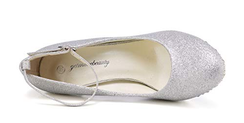 Getmorebeauty Brial Shoes Glitter Wedding Shoes For Bride Silver Women Heels Ankle Strap Dress Shoes Closed Toe Sparkly (Us 8, Silver) #TOP2