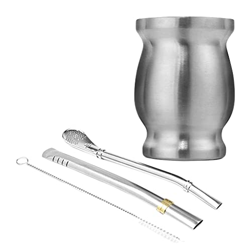 SNOWINSPRING Yerba Mate KüRbis - Juego de tazas de té de doble pared con 2 bombillas de pajita y pincel limpio, 2 onzas…