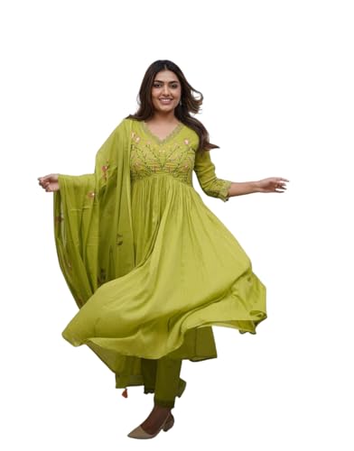 Image of KANCHAN TRADERS Women's Cotton Round Neck 3 /4 Sleeve Chikankari Embroidered Printed Kurta Palazzo with Dupatta Set
