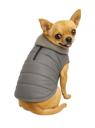 Image of The Pets Company Dog Winter Coat Jacket, Clothes, Windproof, Waterproof, Light Weight, Washable, Ultra Warm Thick Fleece Lined Dog Vest for Cold Weather Protection, (Grey, X - Small - 12 Inch)