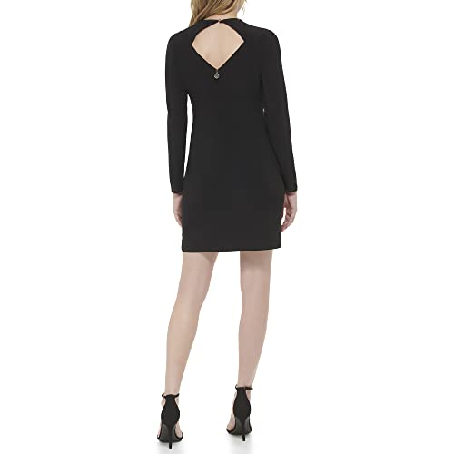 Robe de créateur Tommy Hilfiger noire chic à col V et manches longues - 3