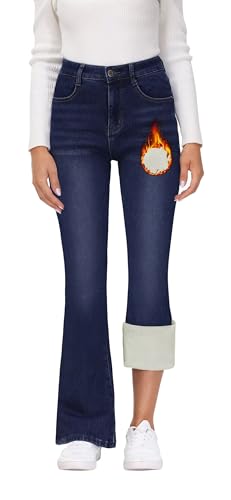 KDF Women's Flare Fleece Lined Jeans Thermal High Waisted Bell