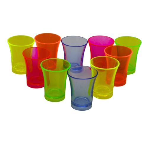 UV Floor - 10 Shooters Fluo - 25 ML -Shot Réutilisable pour Fête et Soirée Fluo - 5 Couleurs - Plastique Rigide