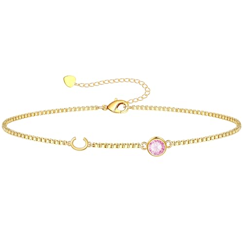 Image of Birthstone Bracelets for Women, Initial Bracelet Teen Stocking Stuffers Birthday Gifts for Teen Girls Initial Bracelet Trendy Letter A-Z Dainty Bracelet 21st 30th Mom Birthday Gift Birthstone Jewelry