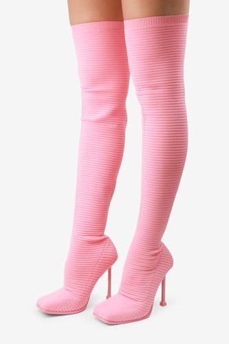 LEMONADE Women's Over The Knee Heels Boots High Heel Stretch Knit Pointed To Thigh Long Boots3