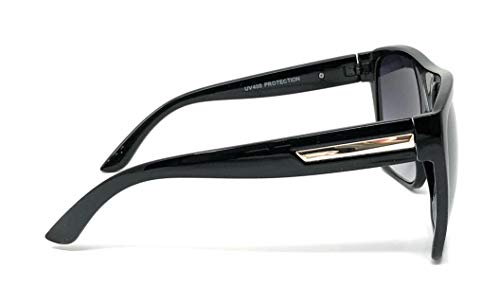 Large Oversized Retro Fashion Square Flat Top Sunglasses (Black-Gold)4