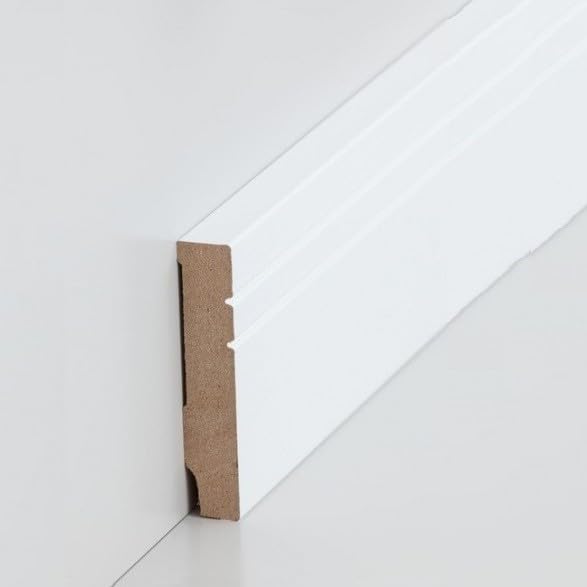 PROVISTON - Battiscopa in MDF, 16 x 80 x 2500 mm, nucleo in MDF laminato, bianco, per incollare, clip, viti e chiodi, 25 m, 10 pezzi