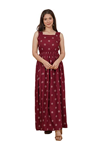 Image of Daevish Women's Rayon Fit and Flare Maxi Casual Dress | Women Flared Dress