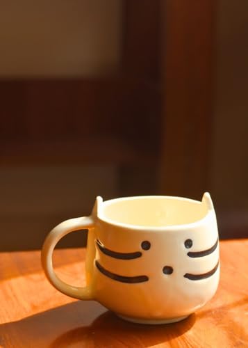 Image of WEAVING HOMES Handmade Ceramic Kitty Coffee Mug Microwave Safe, Dishwasher Safe