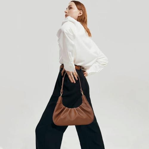 Image of KKXIU Shoulder Bag Crescent Handbag Ruched Purse Underarm Bag Mini Hobo for Women