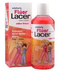LOGAN Enjuague bucal de uso diario sin alcohol, con flúor y Xilitol, sabor fresa LACER 500 ml.