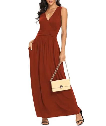 Image of LILBETTER Women Sleeveless Deep V Neck Loose Plain Long Maxi Casual Dress