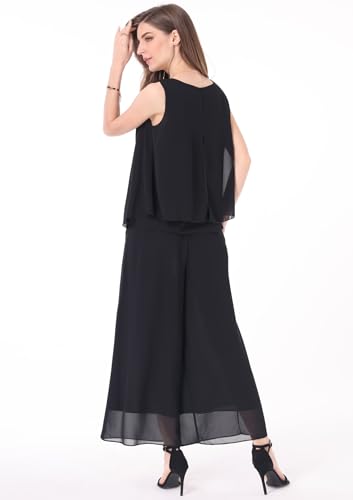 Women's 2 Piece Chiffon Sets Outfits Flowy Summer Casual Dressy Pantsuits Double Layers Blouse Capris Pants Suits3