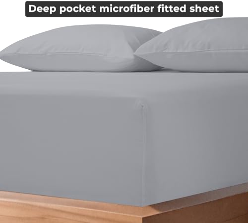Image of Royale Linens Fitted Sheet Queen - Ultra Soft 1800 Brushed Microfiber - Hotel Luxury Bottom Sheets - Wrinkle Free & Fade Resistant - Deep Pocket Fitted Sheet Only (Queen, Silver)