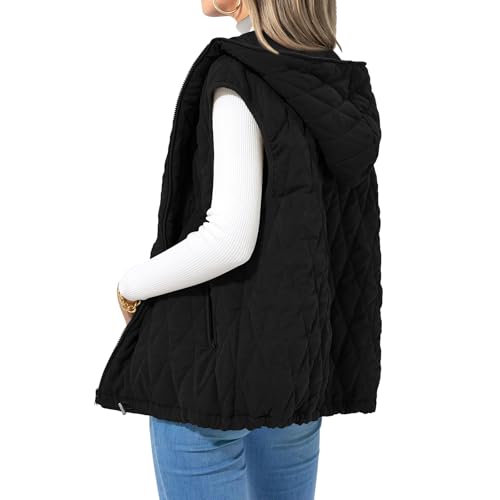 Fleece Vest for Women Sleeveless Fuzzy Sherpa Jackets Hooded Zip Up Vests Warm Winter Waistcoat Coats with Pockets