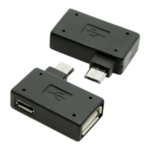 chenyang 2 Pack Micro USB OTG Power Adapter 2 in 1 Micro USB Male to USB 2.0 Female 90 Degree Angled Connector Adapter