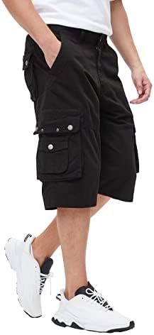 BEST SOUTH Men&#39;s Capri Long Twill Cargo Shorts below Knee 13 Inches Cotton Relaxed Fit Casual Multi-Pocket