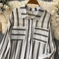 Image of ROYALICA Women's Orange & White Striped Cotton Blend Oversized Casual Shirt