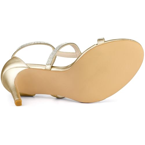 Allegra K Allegra K Women's Rhinestone Ankle Strap Stiletto High Gold Heel Sandals 8 M US