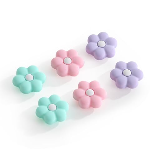 Thumb Grip Caps Compatible with Nintendo Switch, Cozy Daisy Jostick Caps for Nintendo Switch Lite/OLED, Floral Silicone Joycon Grips Cover Switch Accessories-6PCS Pastel Pink Purple Cozy Gaming