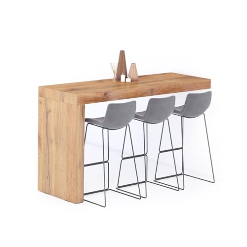 Mobili Fiver, Península De Cocina Evolution 180x60, Madera Rustica, Mesa Auxiliar De Cocina Para 6 Personas, Made In Italy