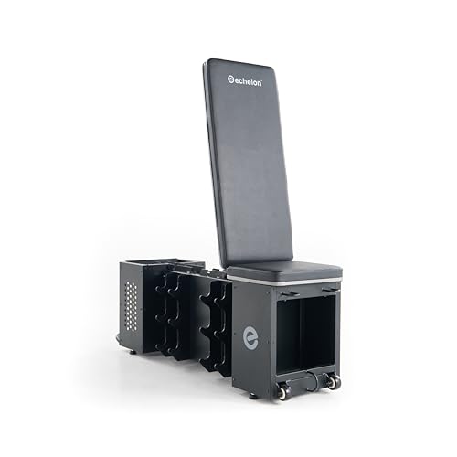 Echelon Strength Training Storage Bench for Home Gym – Adjustable Weight Bench with Storage for 12 Dumbells with 6 Incline Levels, 660 lb Capacity, Resistance Band Hooks + 2 Step Assembly and Transport Wheels