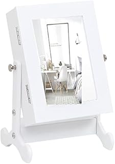 Desktop Mirror Jewelry Cabinet Organizer, Small Adjustable Jewelry Stand, White Portable Countertop Organizer for Storage Rings, Earrings, Bracelets