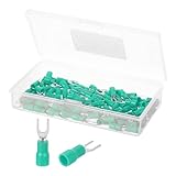 MECCANIXITY Insulated Fork Spade Connectors, 22-16AWG SV1.25-3 U-Type Tinned Copper Waterproof Fork Crimp terminals Connectors for Industrial Electrical Marine Wiring, Pack of 100 (Green)