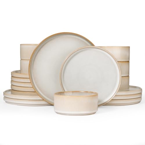 Richmount Star Set d'assiettes 18 pièces, Set de vaisselle 6 personnes, Set de vaisselle en faïence, Service de table anti-rayures, Micro-ondes &...