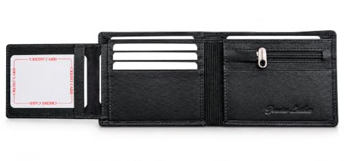 Image of Men's Bifold Wallet, Premium Leather Look Wallet for Men with Multiple Card Slots, Cash Compartment & Compact Slim Design, Stylish Everyday Pocket Wallet - Black